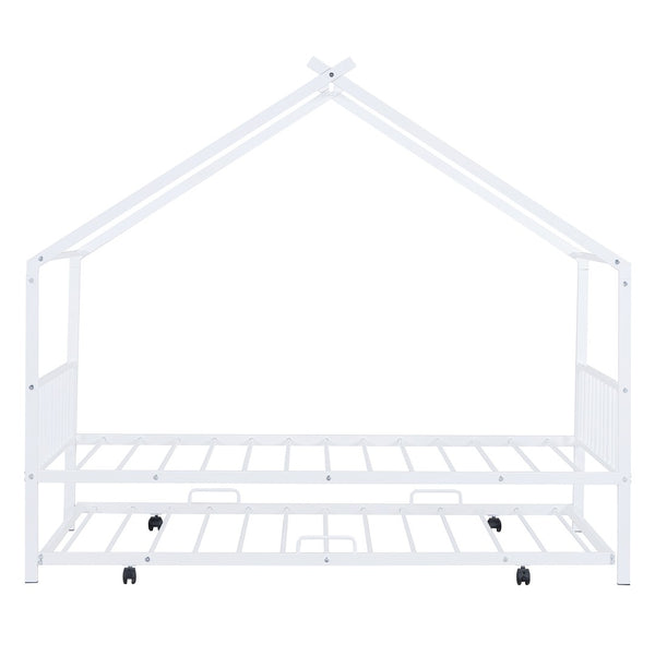 HomeRoots White Metal Twin Bed Frame with Trundle - Stylish, Durable Design for Kids and Guest Rooms, Space-Saving! 590284