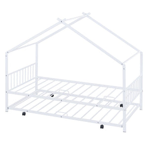 HomeRoots White Metal Twin Bed Frame with Trundle - Stylish, Durable Design for Kids and Guest Rooms, Space-Saving! 590284
