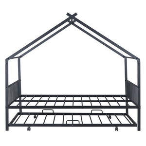 HomeRoots Black Metal Full Bed Frame with Trundle – Stylish Space-Saving Design for Modern Bedrooms & Guests 590285