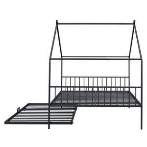 HomeRoots Black Metal Full Bed Frame with Trundle – Stylish Space-Saving Design for Modern Bedrooms & Guests 590285