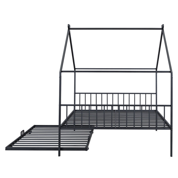 HomeRoots Black Metal Full Bed Frame with Trundle – Stylish Space-Saving Design for Modern Bedrooms & Guests 590285
