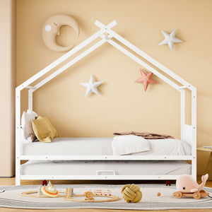 HomeRoots White Metal Full Bed Frame with Trundle - Elegant Design, Durable Construction, Perfect for Guests! 590287