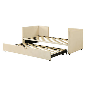 HomeRoots Beige Upholstered Twin Day Bed with Trundle - Stylish Space-Saving Sofa and Comfortable Bed Solution 590288