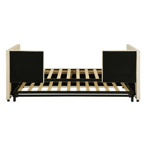 HomeRoots Beige Upholstered Twin Day Bed with Trundle - Stylish Space-Saving Sofa and Comfortable Bed Solution 590288