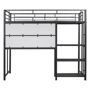 HomeRoots Natural Twin Loft Bed with Desk & Shelving - Space-Saving Steel Frame for Stylish Small Rooms 590289
