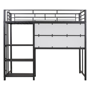 HomeRoots Natural Twin Loft Bed with Desk & Shelving - Space-Saving Steel Frame for Stylish Small Rooms 590289