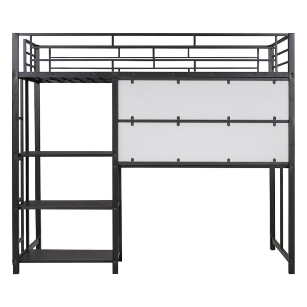 HomeRoots Natural Twin Loft Bed with Desk & Shelving - Space-Saving Steel Frame for Stylish Small Rooms 590289