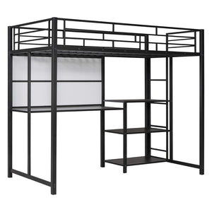 HomeRoots Natural Twin Loft Bed with Desk & Shelving - Space-Saving Steel Frame for Stylish Small Rooms 590289