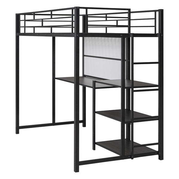 HomeRoots Natural Twin Loft Bed with Desk & Shelving - Space-Saving Steel Frame for Stylish Small Rooms 590289