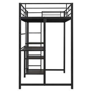HomeRoots Natural Twin Loft Bed with Desk & Shelving - Space-Saving Steel Frame for Stylish Small Rooms 590289