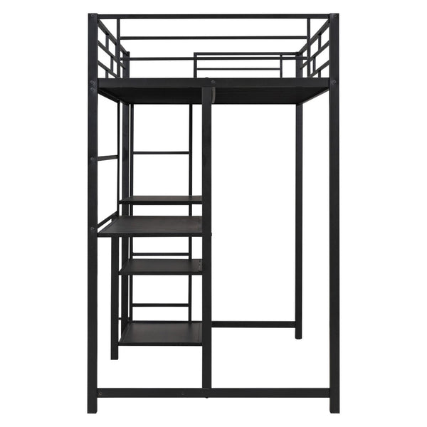 HomeRoots Natural Twin Loft Bed with Desk & Shelving - Space-Saving Steel Frame for Stylish Small Rooms 590289