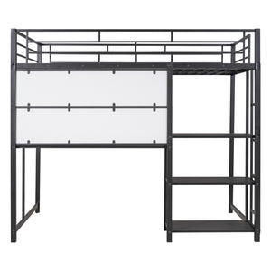 HomeRoots Black Full Double Loft Bed with Integrated Desk & Shelving – Space-Saving Steel Design for Modern Living 590291