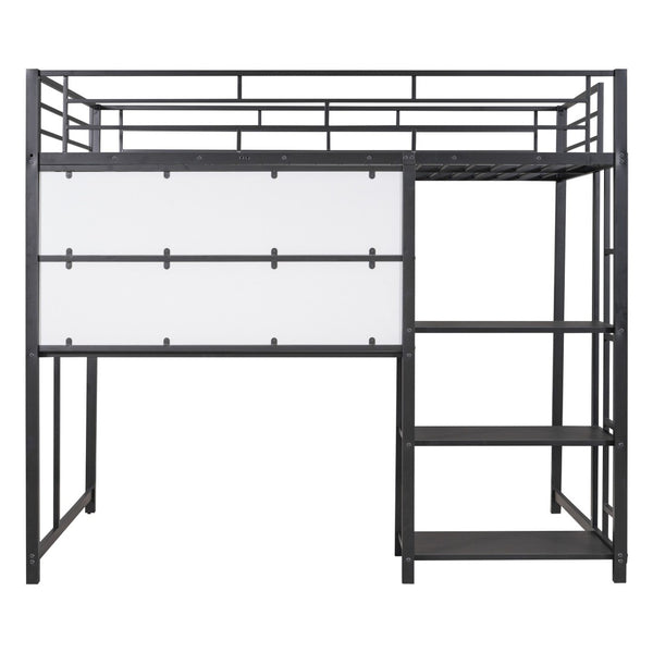 HomeRoots Black Full Double Loft Bed with Integrated Desk & Shelving – Space-Saving Steel Design for Modern Living 590291