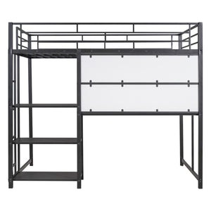 HomeRoots Black Full Double Loft Bed with Integrated Desk & Shelving – Space-Saving Steel Design for Modern Living 590291