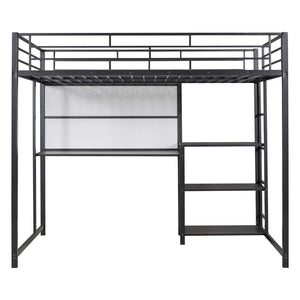 HomeRoots Black Full Double Loft Bed with Integrated Desk & Shelving – Space-Saving Steel Design for Modern Living 590291