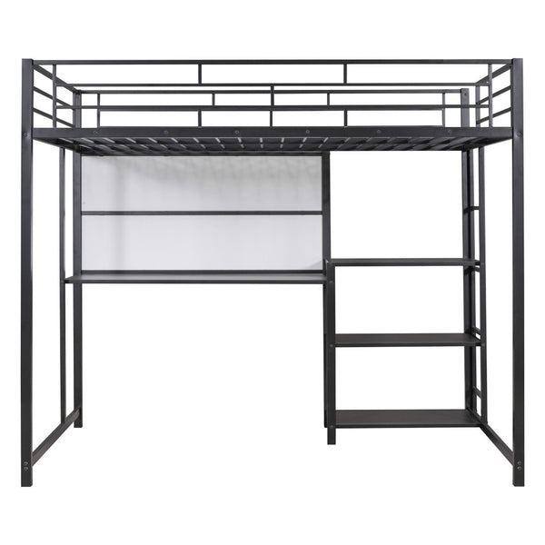 HomeRoots Black Full Double Loft Bed with Integrated Desk & Shelving – Space-Saving Steel Design for Modern Living 590291