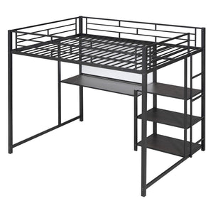 HomeRoots Black Full Double Loft Bed with Integrated Desk & Shelving – Space-Saving Steel Design for Modern Living 590291