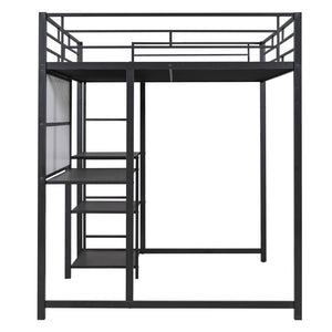 HomeRoots Black Full Double Loft Bed with Integrated Desk & Shelving – Space-Saving Steel Design for Modern Living 590291