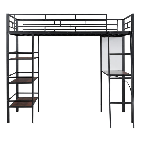 HomeRoots Black Twin Loft Bed with Desk & Shelves – Modern Space-Saving Design in Stylish Black & Brown Finish 590293