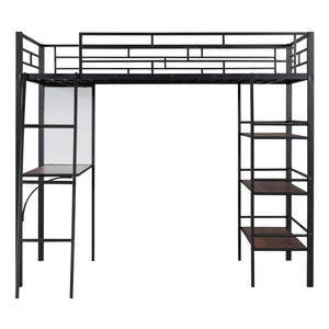 HomeRoots Black Twin Loft Bed with Desk & Shelves – Modern Space-Saving Design in Stylish Black & Brown Finish 590293