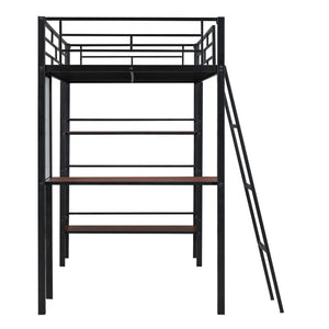 HomeRoots Black Twin Loft Bed with Desk & Shelves – Modern Space-Saving Design in Stylish Black & Brown Finish 590293