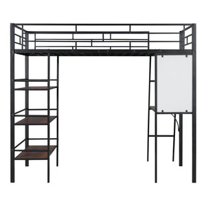 HomeRoots Black Twin Loft Bed with Desk & Shelves – Modern Space-Saving Design in Stylish Black & Brown Finish 590293
