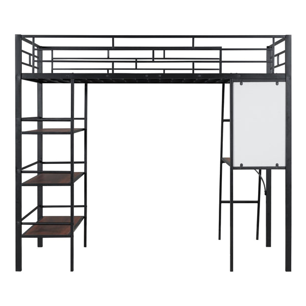 HomeRoots Black Twin Loft Bed with Desk & Shelves – Modern Space-Saving Design in Stylish Black & Brown Finish 590293