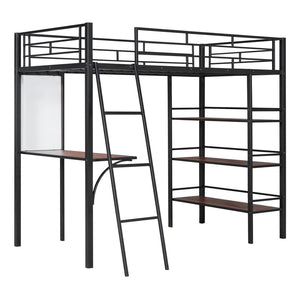 HomeRoots Black Twin Loft Bed with Desk & Shelves – Modern Space-Saving Design in Stylish Black & Brown Finish 590293