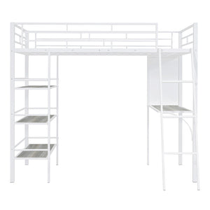 HomeRoots Natural Twin Loft Bed with Desk & Shelving - Stylish Two-Tone Wood & Metal Design for Kids' Rooms 590294