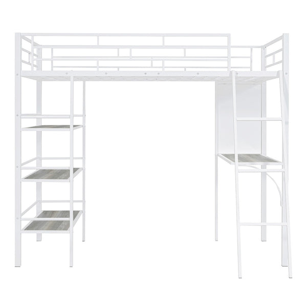 HomeRoots Natural Twin Loft Bed with Desk & Shelving - Stylish Two-Tone Wood & Metal Design for Kids' Rooms 590294