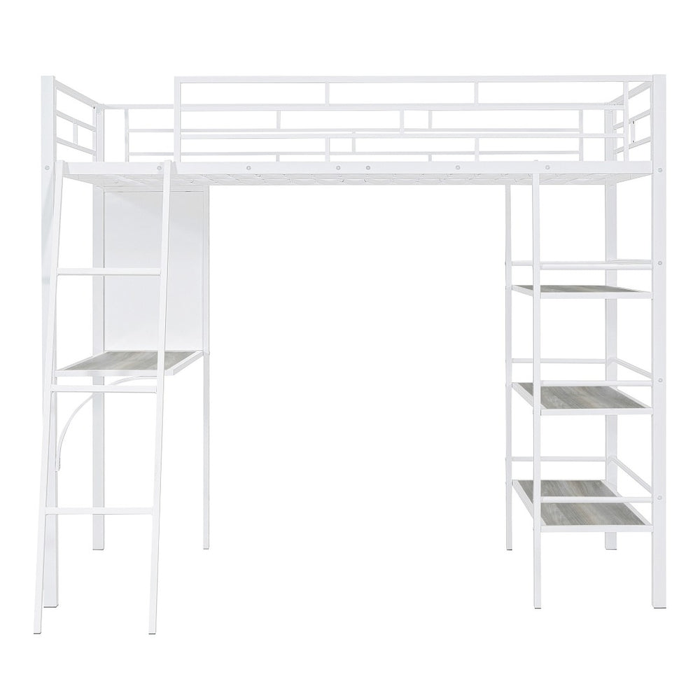 HomeRoots Natural Twin Loft Bed with Desk & Shelving - Stylish Two-Tone Wood & Metal Design for Kids' Rooms 590294