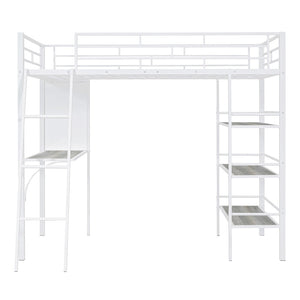 HomeRoots Natural Twin Loft Bed with Desk & Shelving - Stylish Two-Tone Wood & Metal Design for Kids' Rooms 590294