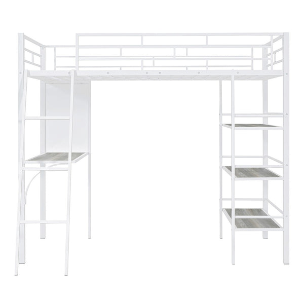 HomeRoots Natural Twin Loft Bed with Desk & Shelving - Stylish Two-Tone Wood & Metal Design for Kids' Rooms 590294