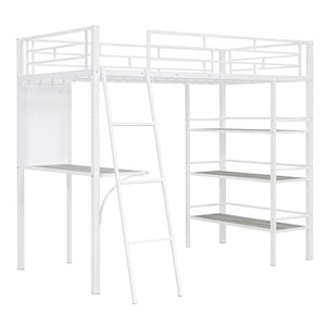 HomeRoots Natural Twin Loft Bed with Desk & Shelving - Stylish Two-Tone Wood & Metal Design for Kids' Rooms 590294