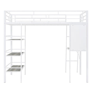 HomeRoots Natural Twin Loft Bed with Desk & Shelving - Stylish Two-Tone Wood & Metal Design for Kids' Rooms 590294