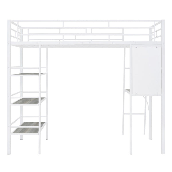 HomeRoots Natural Twin Loft Bed with Desk & Shelving - Stylish Two-Tone Wood & Metal Design for Kids' Rooms 590294