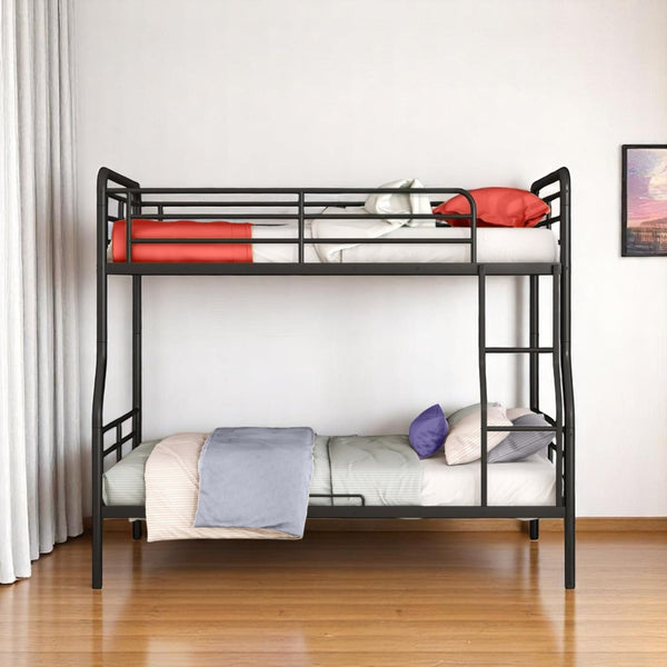 HomeRoots Black Full XL Over Queen Contemporary Metal Bunk Bed - Space-Saving Design with Safety Features! 590295