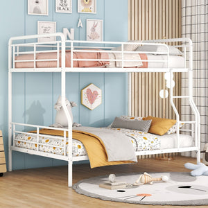 HomeRoots White Contemporary Metal Bunk Bed for Full XL Over Queen - Stylish, Space-Saving Solution for Kids 590296