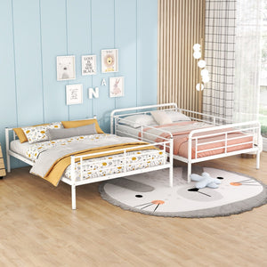 HomeRoots White Contemporary Metal Bunk Bed for Full XL Over Queen - Stylish, Space-Saving Solution for Kids 590296