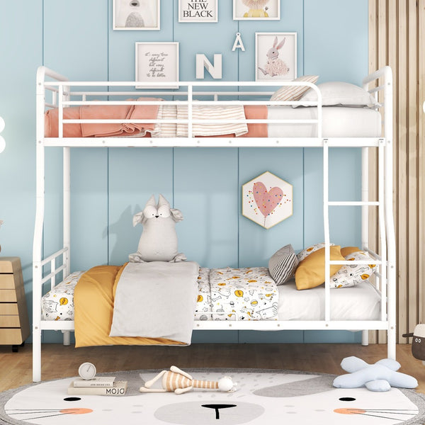 HomeRoots White Contemporary Metal Bunk Bed for Full XL Over Queen - Stylish, Space-Saving Solution for Kids 590296