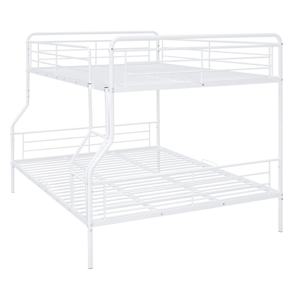 HomeRoots White Contemporary Metal Bunk Bed for Full XL Over Queen - Stylish, Space-Saving Solution for Kids 590296
