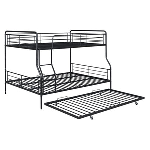 HomeRoots Black Contemporary Metal Bunk Bed with Trundle - Full XL Over Queen Design for Space-Saving Style 590297
