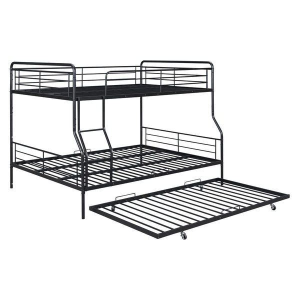 HomeRoots Black Contemporary Metal Bunk Bed with Trundle - Full XL Over Queen Design for Space-Saving Style 590297