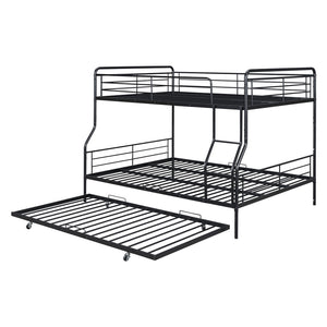 HomeRoots Black Contemporary Metal Bunk Bed with Trundle - Full XL Over Queen Design for Space-Saving Style 590297