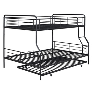 HomeRoots Black Contemporary Metal Bunk Bed with Trundle - Full XL Over Queen Design for Space-Saving Style 590297