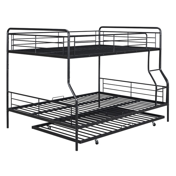 HomeRoots Black Contemporary Metal Bunk Bed with Trundle - Full XL Over Queen Design for Space-Saving Style 590297