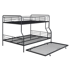 HomeRoots Black Contemporary Metal Bunk Bed with Trundle - Full XL Over Queen Design for Space-Saving Style 590297