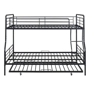HomeRoots Black Contemporary Metal Bunk Bed with Trundle - Full XL Over Queen Design for Space-Saving Style 590297