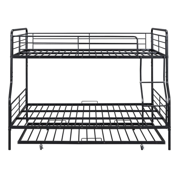 HomeRoots Black Contemporary Metal Bunk Bed with Trundle - Full XL Over Queen Design for Space-Saving Style 590297