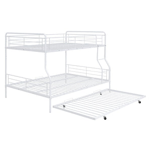 HomeRoots White Metal Bunk Bed with Roll-Out Trundle - Space-Saving Full XL Over Queen Design for Kids & Guests 590298